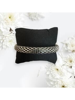 Silver Tone Checkered Bracelet • Geometric Pattern